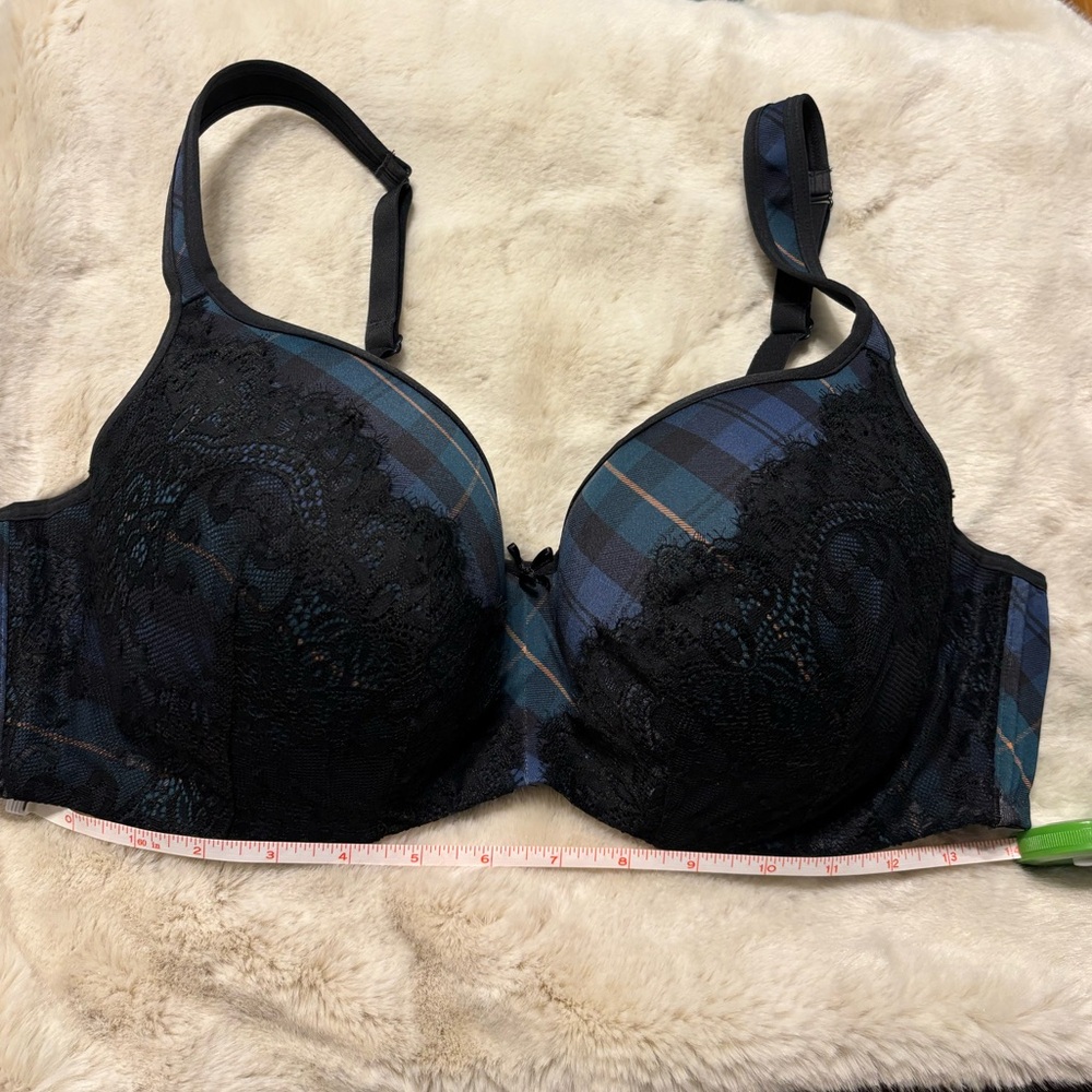 Cacique 42D Plaid Lace Bra – Blue/Green Tartan with Black Lace Overlay - Picture 8 of 8